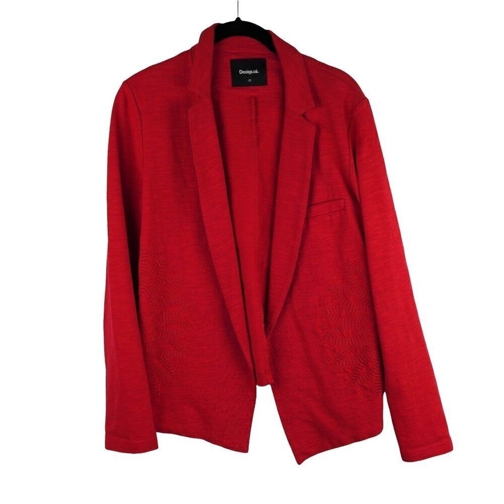 Desigual Knit Blazer Women 40 M Red‎ Textured Embroidered Boho Minimalist Chic